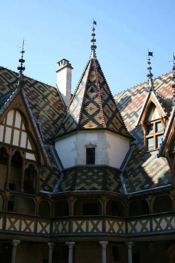 Colourful tiled roofs of the Hospices de Beaune