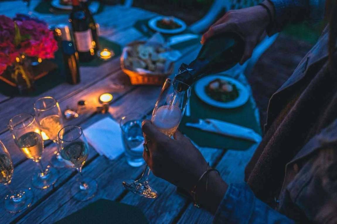 Intimate candlelit Champagne dinner
