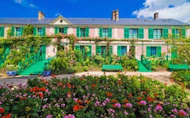 Claude Monet's pink house with green shutters