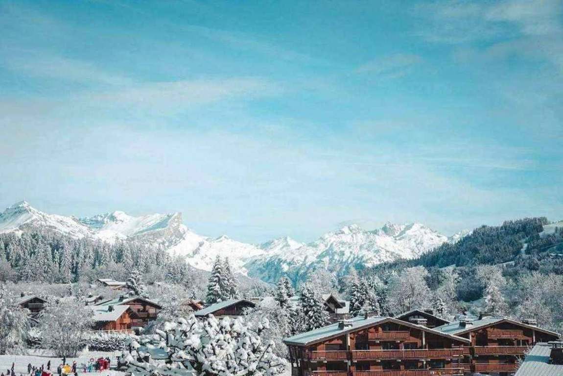 Snow-covered Swiss Alpine chalets