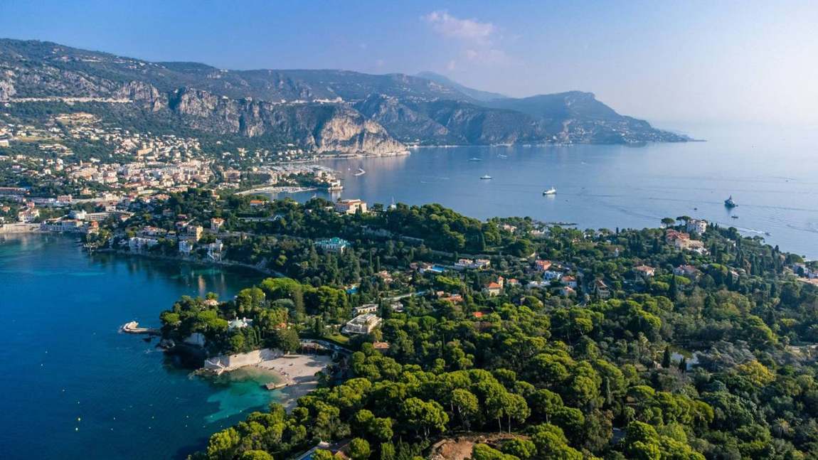 Aerial view over Saint-Jean-Cap-Ferrat and the Mediterranean coast